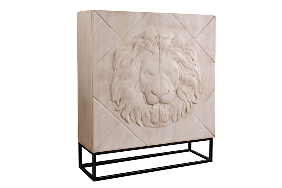 Highboard LION 120 cm – kremowe drewno mango, front 3D z lwem 49500