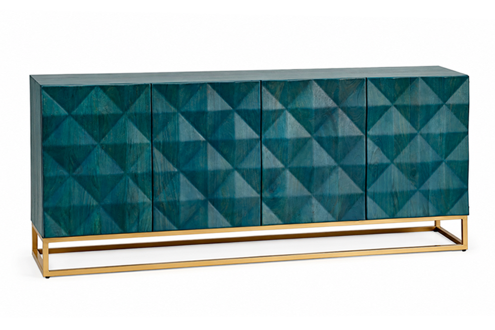 Komoda VULCANO 180 cm – drewno mango, turkusowa, front 3D 49492