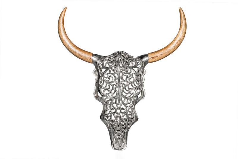 Dekoracja ścienna EXOTIC BULL 57 cm – srebrna czaszka 39091