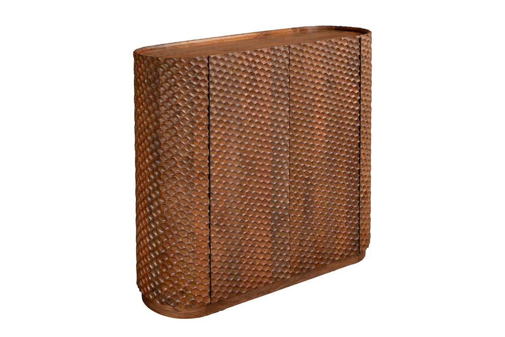 Barek ADLON 140 cm – drewno mango, front 3D, regał na 24 butelki 48821