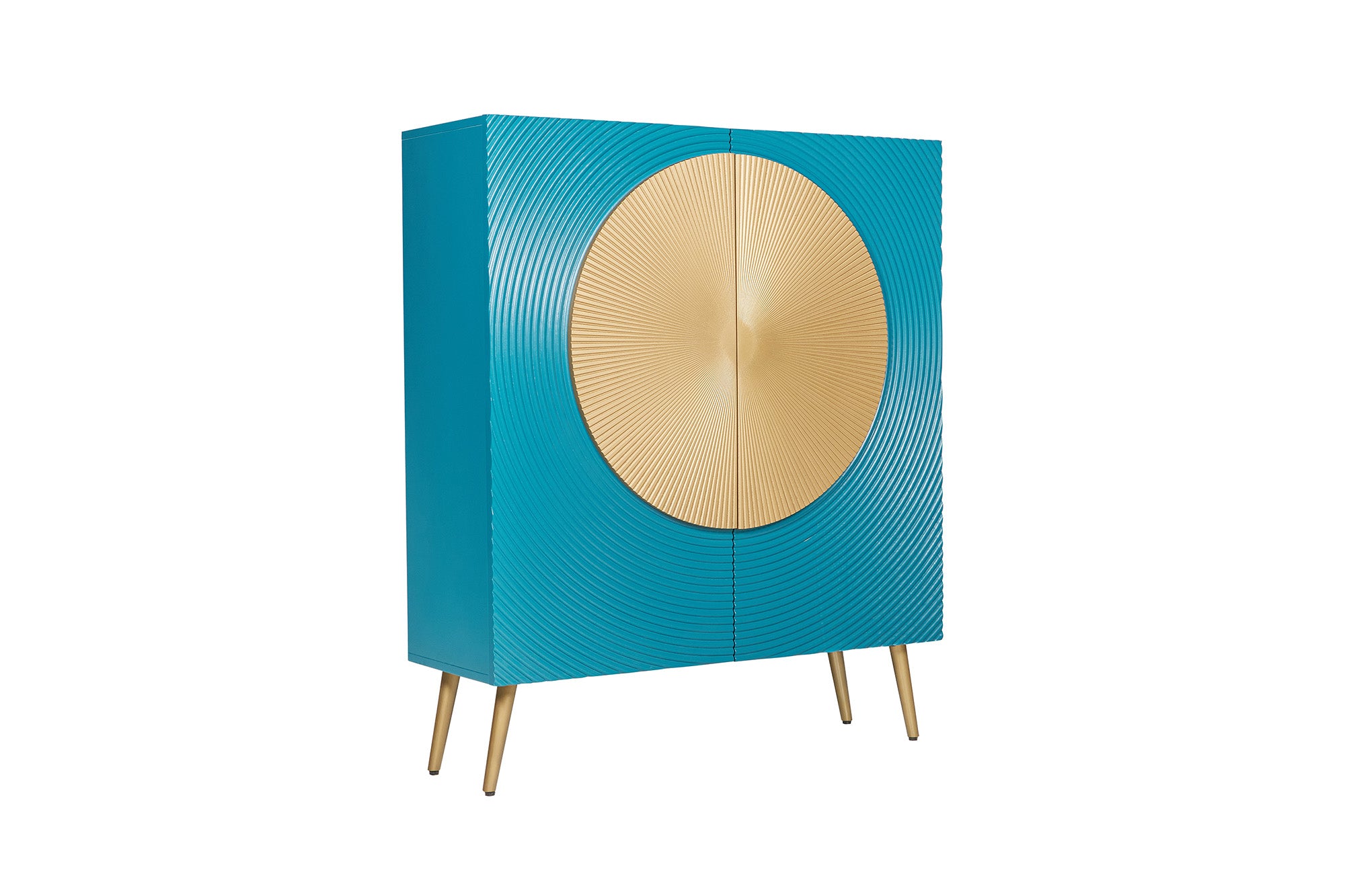 Highboard AURUM 120 cm – drewno mango, turkusowo-złoty, front strukturalny 49594