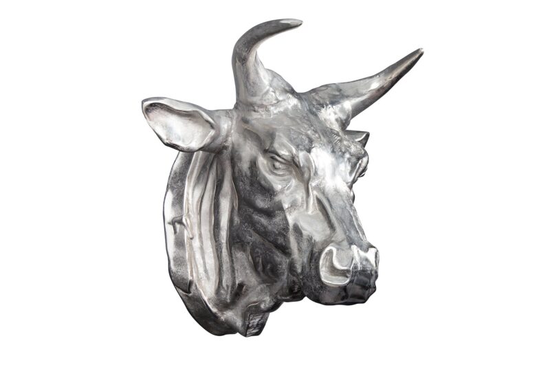 Dekoracja ścienna TORERO 65 cm – srebrna głowa byka, aluminium 17372