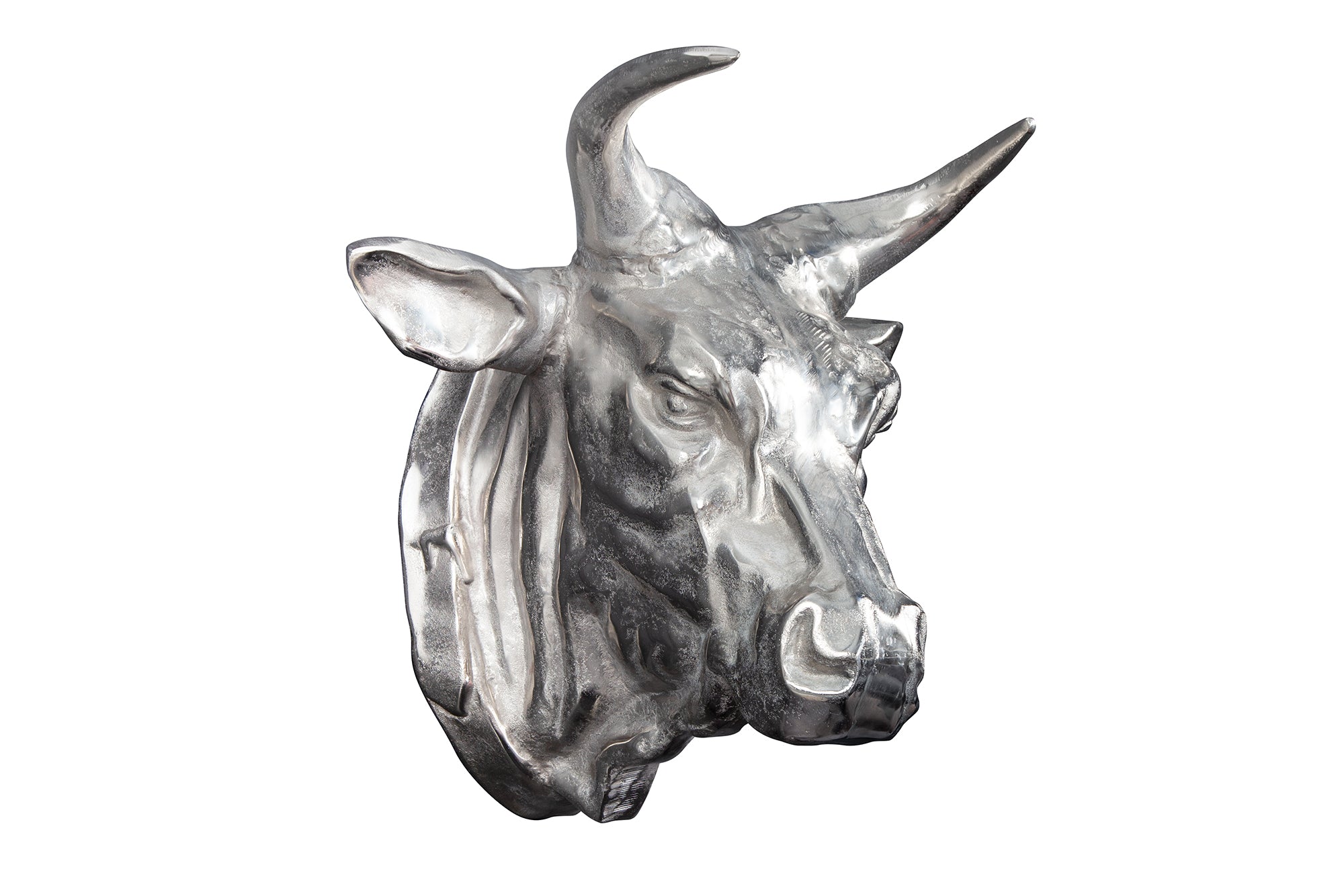 Dekoracja ścienna TORERO 65 cm – srebrna głowa byka, aluminium 17372