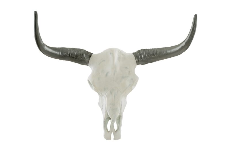 Dekoracja ścienna EL TORO 70 cm – czaszka byka, aluminium biało-czarne 37914