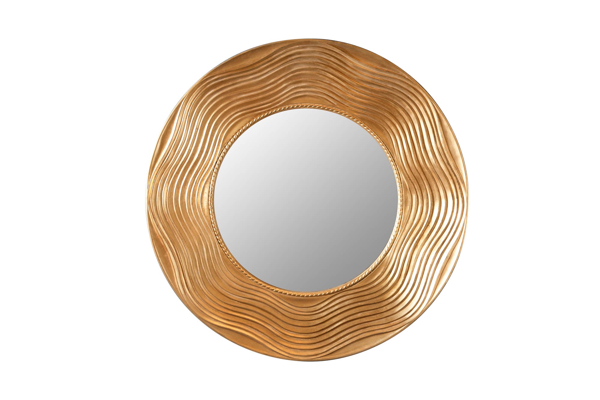 Lustro ścienne CIRCLE 100 cm – okrągłe, złota rama z drewna paulownia 40697